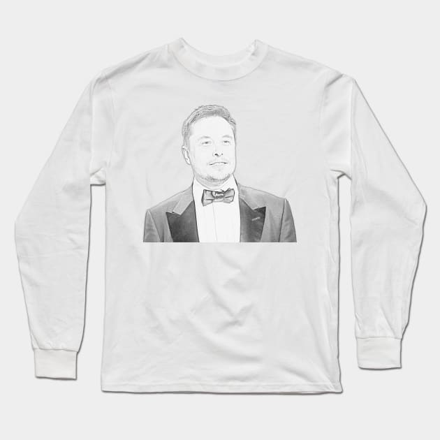 Elon Musk Pencil Sketch Long Sleeve T-Shirt by LazarIndustries